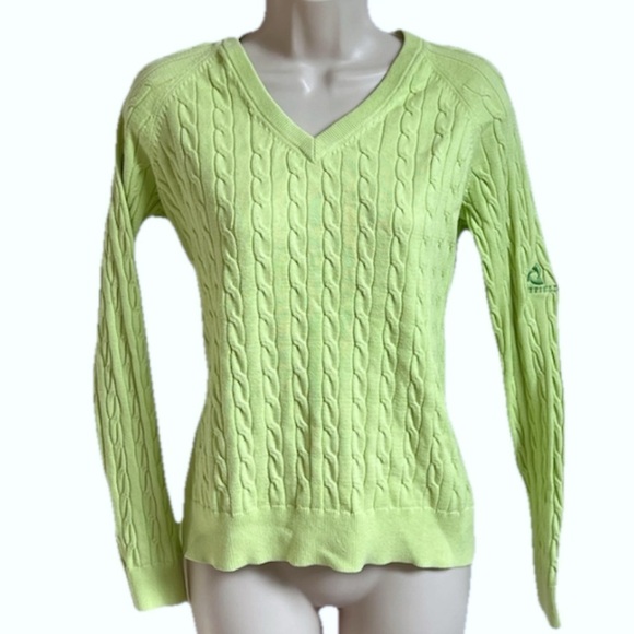 Kate Lord Cotton Cashmere Lime Light Green V Neck Pullover Long Sleeve Sweater M - Picture 2 of 9